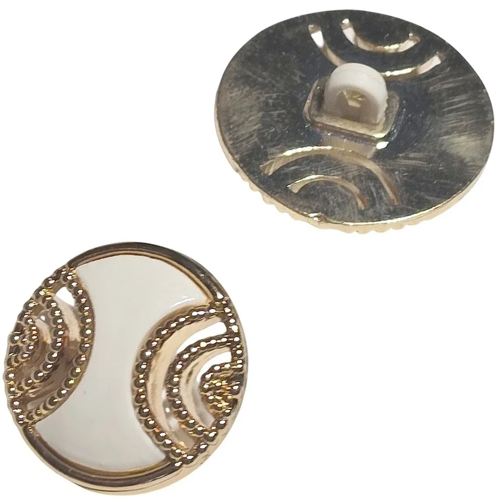 Vintage Gold Tone White Enamel Filigree Shank Buttons Set of 2 Replacement